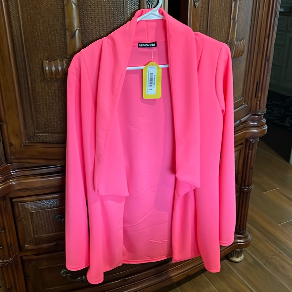 🔴LAST CHANCE NWT Heimish SZ Ladies Long-Sleeve Waterfall Blazer in Pink